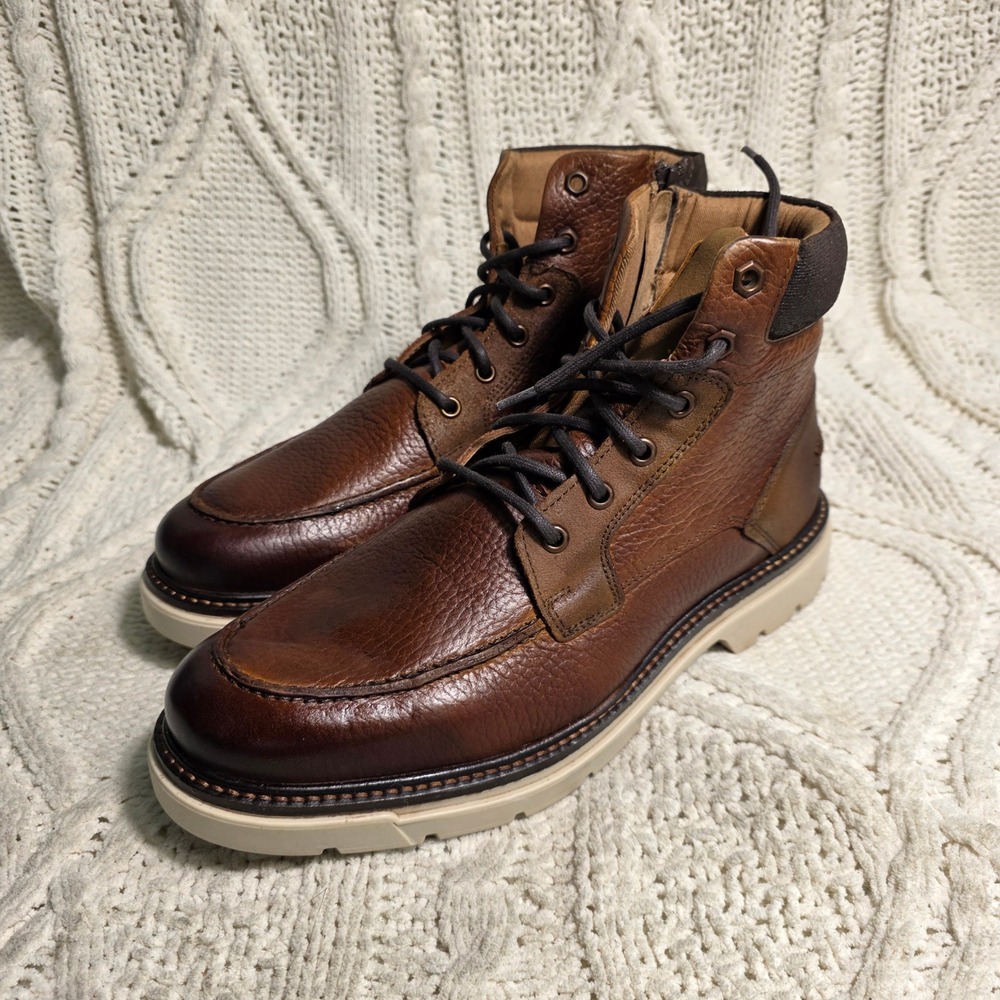 Franco Fortini‎ Ken Ankle Boots Brown Pebbled Leather Moc Toe Mens 9 NEW